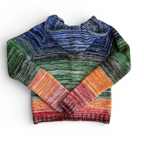 Vintage Women’s Crotchet Knit Hooded Full Zip Rainbow Sweater Retro M Whimsical - Picture 2 of 6